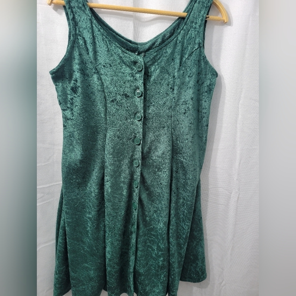 Vintage 80's Green Velvet Button-Down Mini Dress - Picture 5 of 8